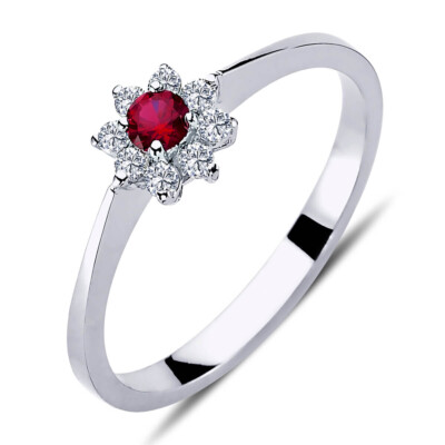 Brillant-Schliff Diamant Rubin Blume Ring 14 Karat Weißgold R30157