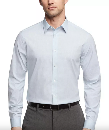 Calvin Klein Men's Dress Shirt Regular Fit Refined Cotton Stretch Light Blue ,XL - Picture 2 of 3