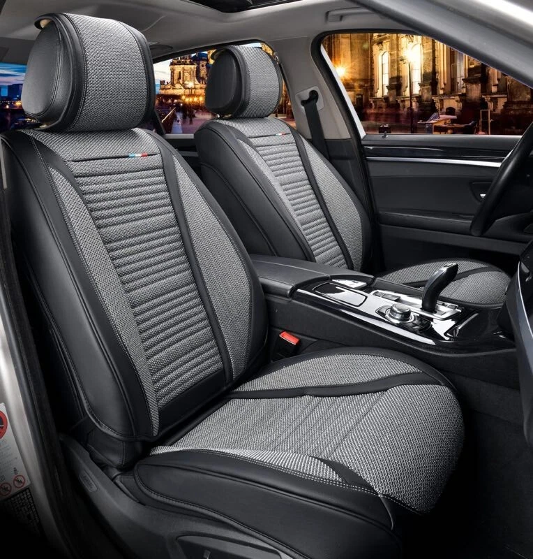 Juego completo de fundas de asiento de coche de cuero sintético y tela gris de lujo para Mitsubishi HQ - Imagen 3 de 4