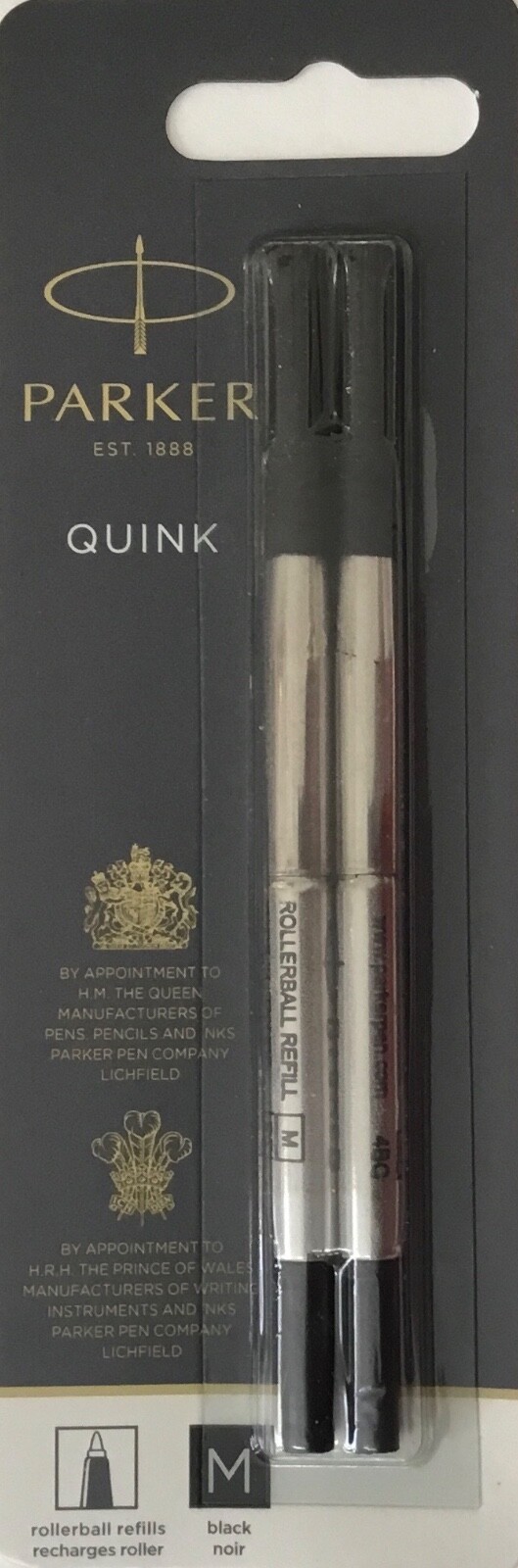 Parker Quink Rollerball Pen Refill Black Ink with Medium