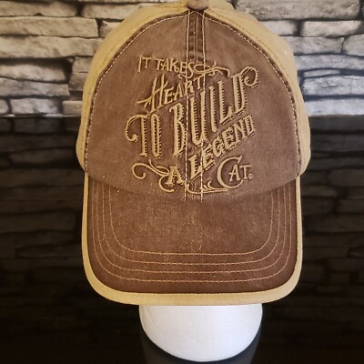 Vintage CAT Caterpillar Tan Brown Adjustable Baseball Cap Dad Hat Rare Sample