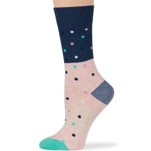 Women Cotton Crew Socks-4 Pack Medium- Stripe Dot Flower Denim Blue Pink - 第 7/12 張圖片