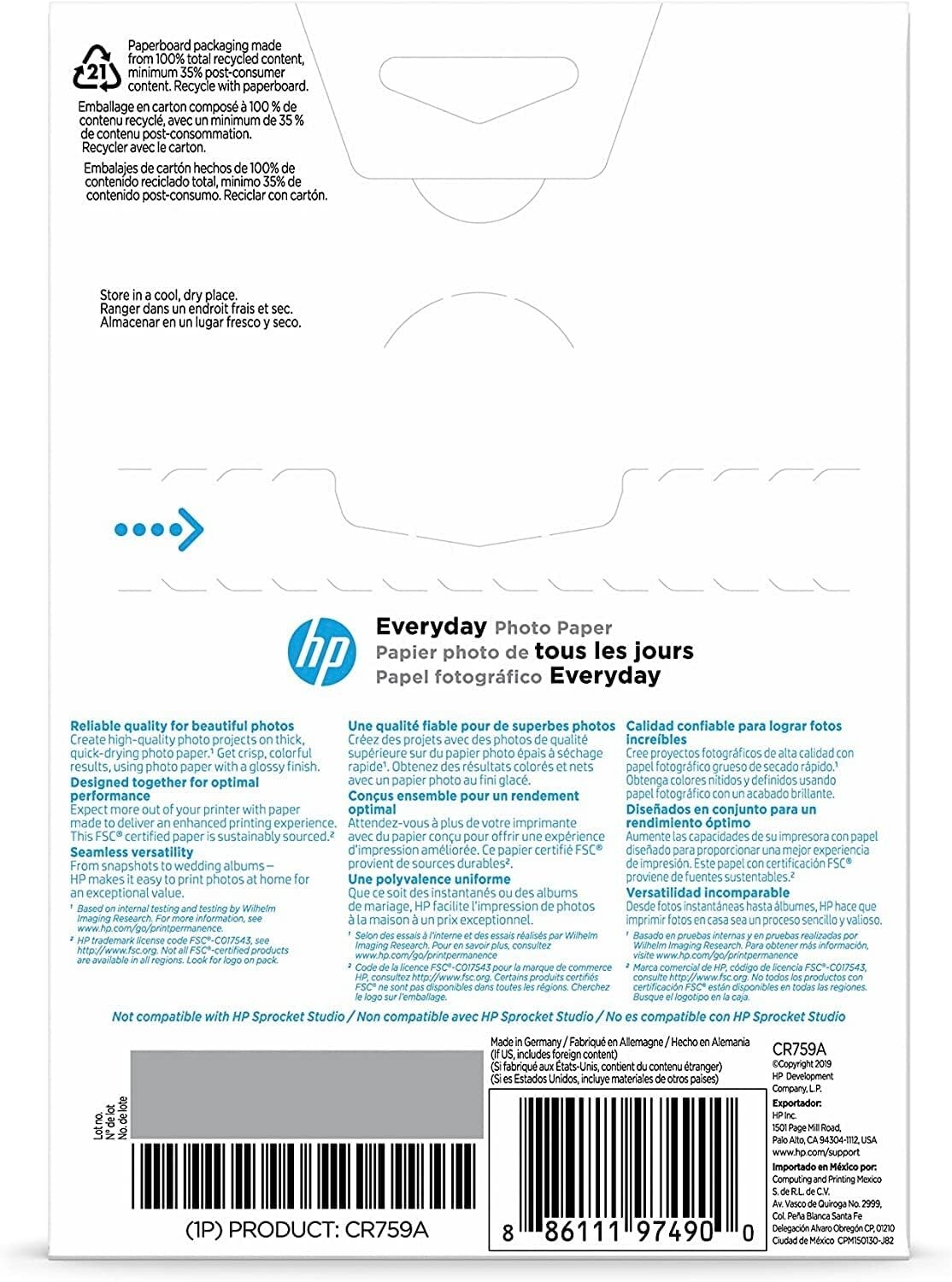 HP Everyday Glossy Photo Paper | 100 Sheets | 4 x 6 in | CR759A
