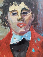 Beautiful Oil Painting Canvas Portrait Man in Red Sweater Expressionism 1958 Art