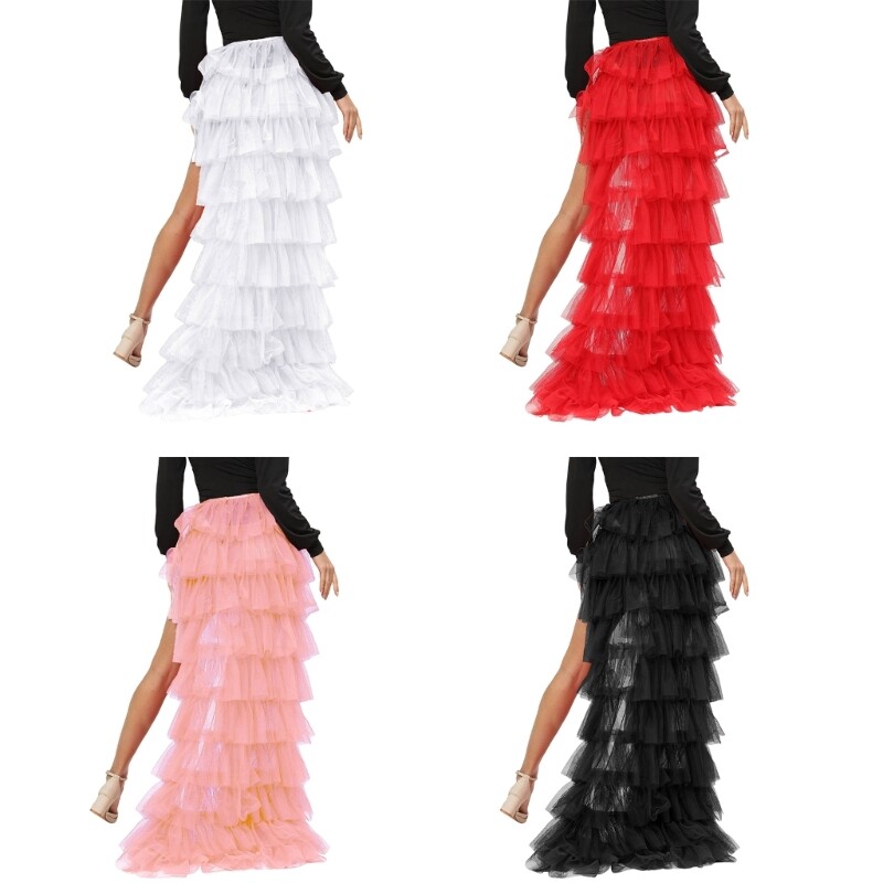 Women Maxi-Long Tulle Floor Length Layered High Waist Skirt