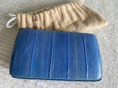 SERGIO ROSSI Blue Ell Leather Clutch Bag/ Wallet