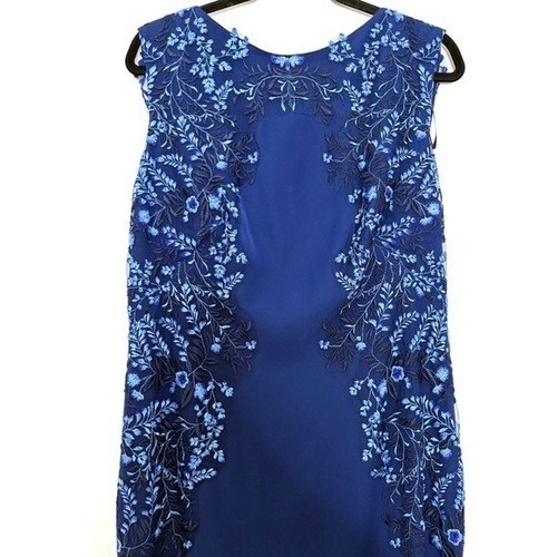 NWT Tadashi Shoji Ono Gown Embroidered Floral Draped Open Back In Blue Size 14 - Picture 5 of 12