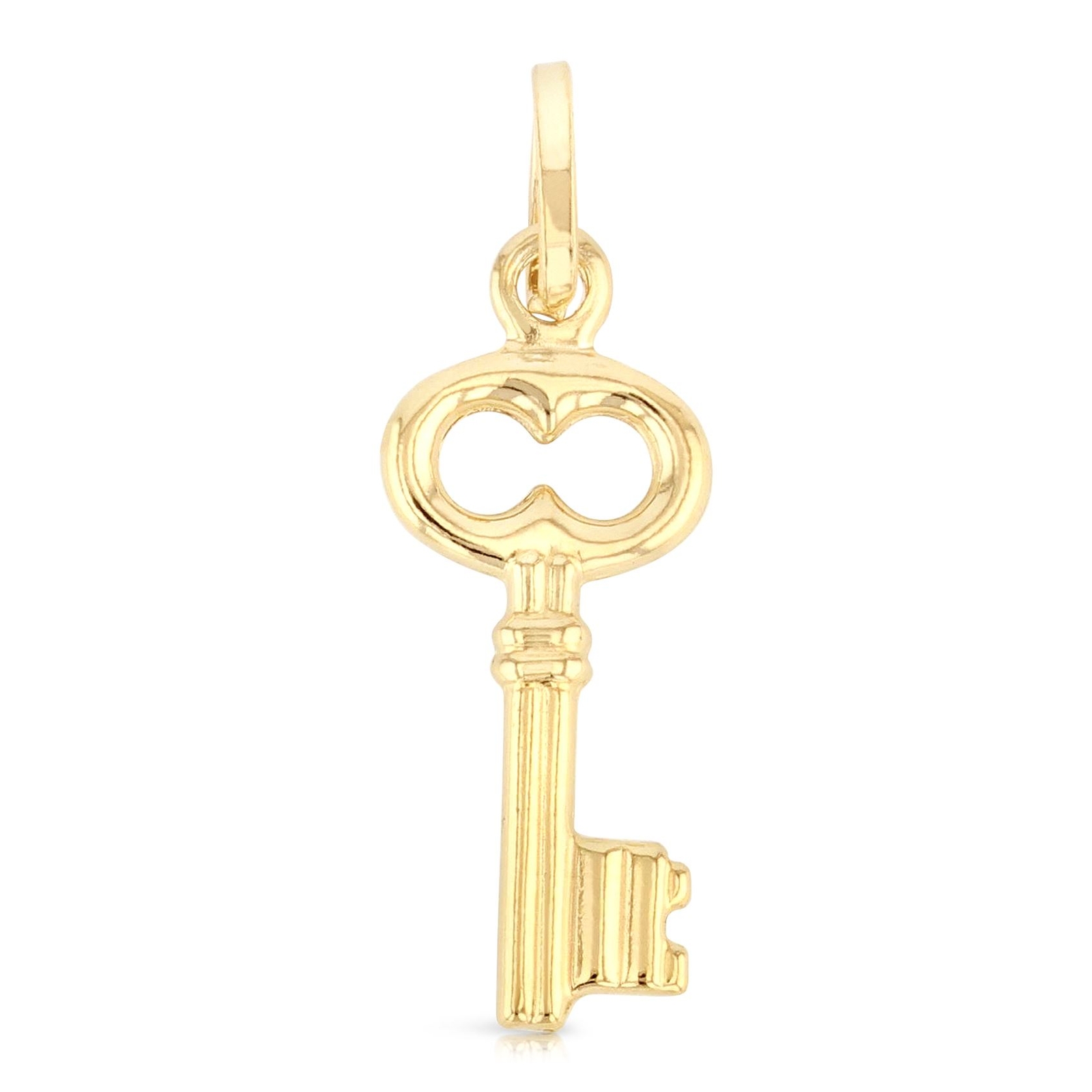 14K Yellow Gold Plain Key Charm Pendant with 2mm Figaro 3+1 Chain ...