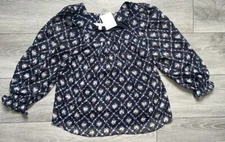 Lauren Conrad Size XS Blouse Sheer 3/4 Sleeves Floral Navy Print Lined New WT
