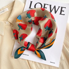 100 Mulberry Silk 20 Small Square Scarf Women Neckerchief Wrap Strawberry White