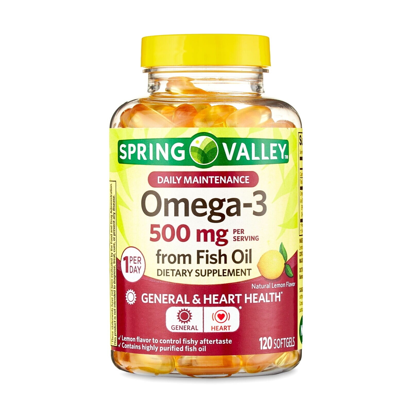 Spring Valley Omega3 Fish Oil Softgels, 500 Mg, 120 Count, 2025