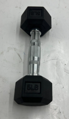 QTY 5lbs Rubber Hex Dumbbell, Gym Fitness Strength Training Black Silver