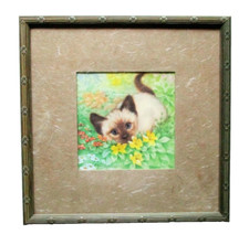 Cadre aquarelle CHAT SIAMOIS avec encadrement de l'atelier INDIGO