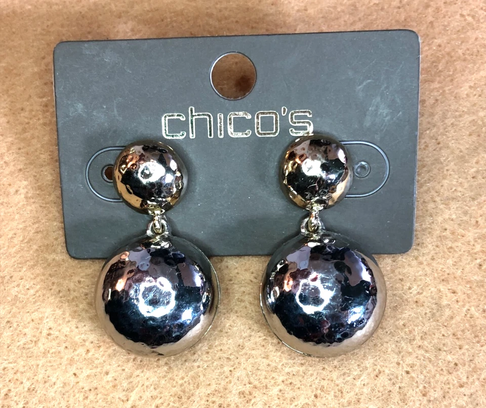 Pendientes CHICOS Plata Oro Martillado Bola Redonda Gota 1.2" NUEVO CON ETIQUETAS 7720 Foto 2 de 4