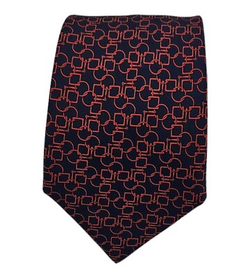 HERMÈS 7809 FA Blue/Red Chain Link Silk Tie FRANCE 60''/ 3.7'' EC