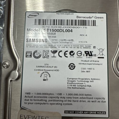 Lot Of 2 Seagate Barracuda ST1500DL004 1.5TB 3.5" SATA Hard Drives - Picture 2 of 3