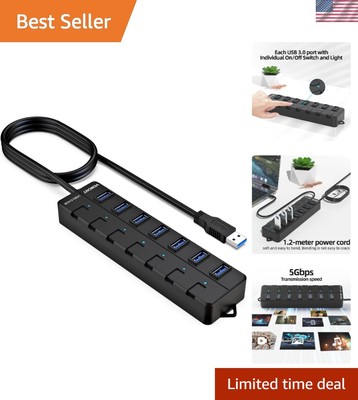 High-Speed USB 3.0 Hub with Individually Controlled Ports - 4ft Cable Included
