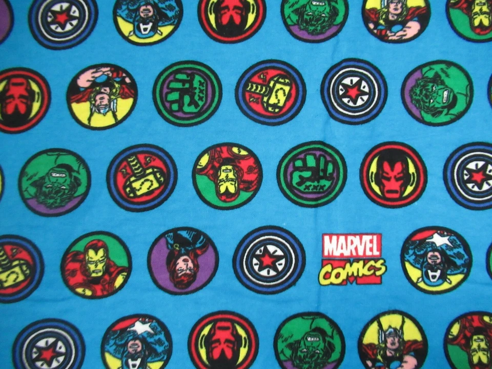 MARVEL  COMICS LOGO 100% Cotton FLANNEL Fabric BLUE  Multi   30" X 42" Wide  NEW - Image 2 of 4