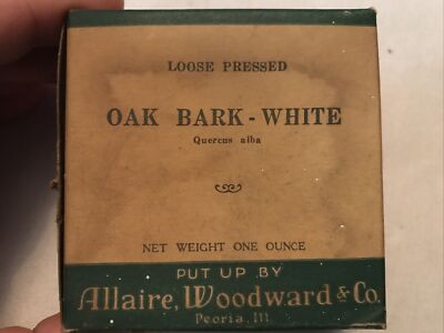 OAK BARK, Quercus Alba, vintage Full box, Allaire Woodward Co., Peoria, ill.