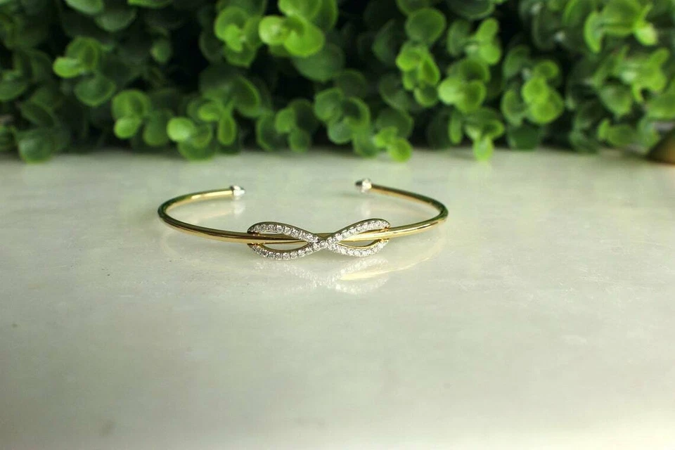 Brazalete Brazalete Brazalete Infinito Diamante Simulado 2.00 Ct Regalo Chapado en Oro Amarillo Foto 2 de 4