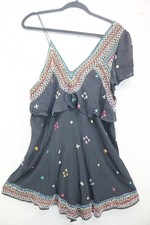 Free People Embroidered Gauzy One-Strap Asymmetrical Mini Dress-Medium-Boho