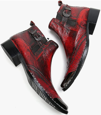 Santimon Men's Leather Chelsea Ankle Boots Snakeskin Square Toe Zip Buckle 13.5