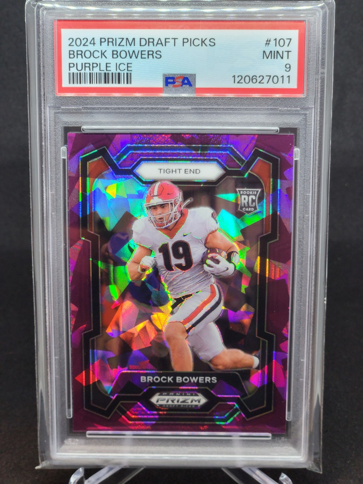 2024 Prizm Draft Picks Brock Bowers (RC) Purple Ice /149 PSA 9