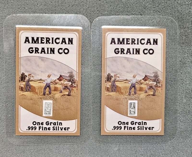 (2) 1 Grain .999 Fine Silver American Grain Co. Assay Laminated Two Cards