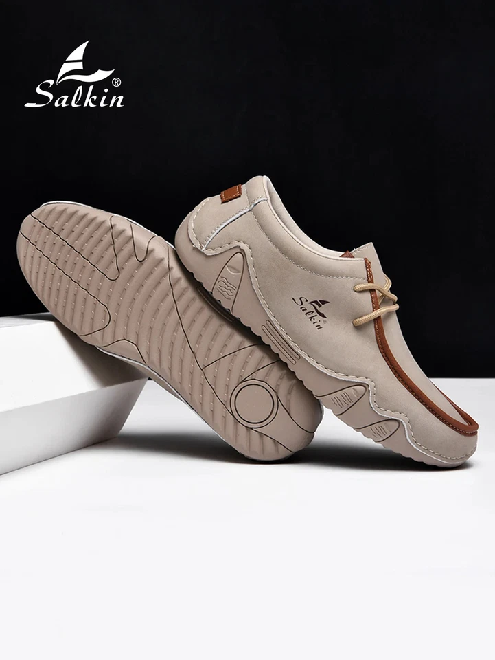 Mocasines de cuero PU para hombre hechos a mano zapatos informales suaves ciclismo conducción tenis Foto 4 de 4