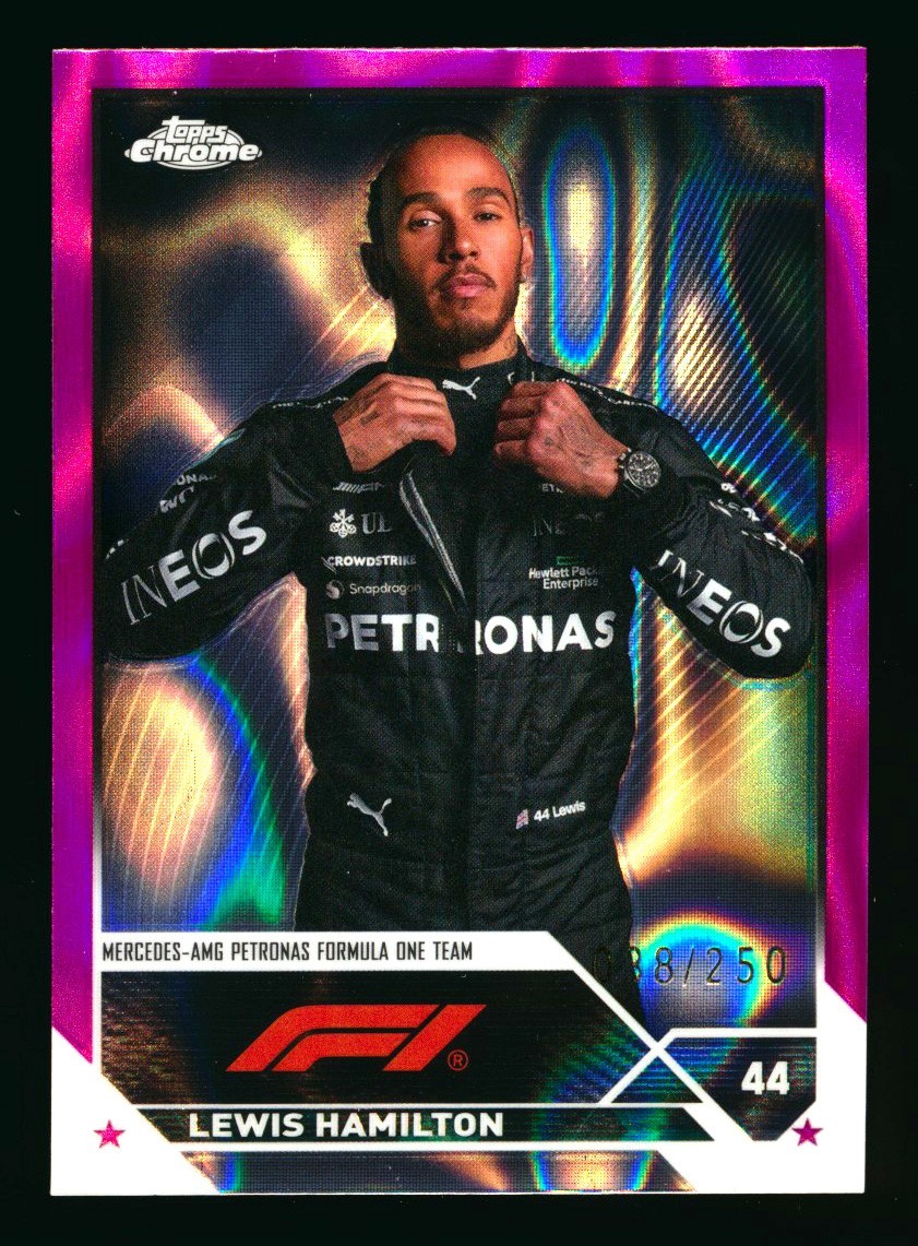 2023 TOPPS CHROME F1 #21 LEWIS HAMILTON FUCHSIA LAVA REFRACTOR PORTRAIT #38/250!