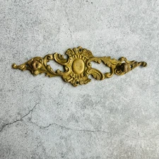 Antique Ornate Vertical Brass Backplate Escutcheon Rococo Hardware