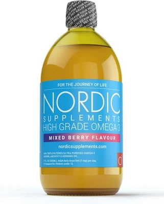 Nordic Supplements® High Strength Omega 3 Fish Oil Liquid 500ml – Mixed Berr