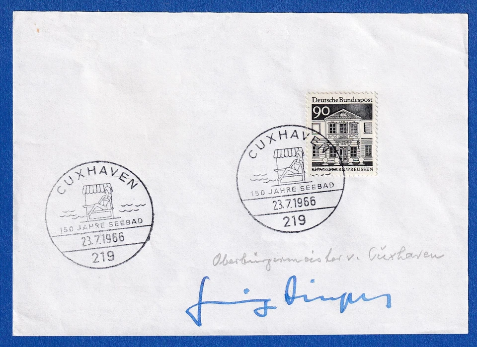 Heinz Diestel original-Autogramm auf Vorlage mit Briefmarke 1966 - Bild 1 von 1