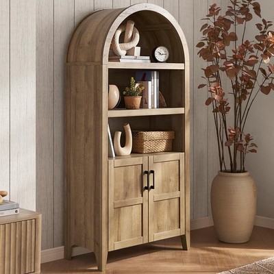 mopio Lauren 65.4'' Short Arched Cabinet, The Original 5-Tier Bookcase with Doors