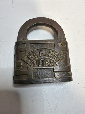 Ne Plus Ultra Brass Padlock Vintage Antique Cast Lock No Key Early 1900s Old