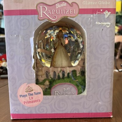 Rare NIB 2002 Barbie as Rapunzel Musical Snow Globe Mattel Disney Princess Works