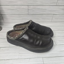 Simple Clog Mule Size 6.5 Brown Leather Boho Chunky Y2K Woven