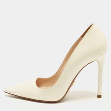 Prada Size 36 Cream Saffiano Patent Leather Pointed Toe Pumps