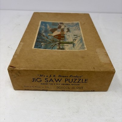 Vtg 50 s Joseph K. Straus Wooden Jig saw Puzzle 300+ Piece - School Is Out #223