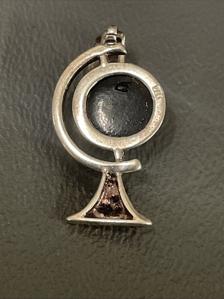VTG Globe Charm Amber 925 Sterling Silver Africa Europe Asia View 5