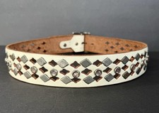 HTC Hollywood Trading Co Vintage Cream Leather Belt Studs Diamond Cut 33 - 34 S