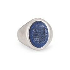 Vintage Tiffany & Co Crest Ring Lapis Lazuli Platinum Sz 6 Mid Century Signet
