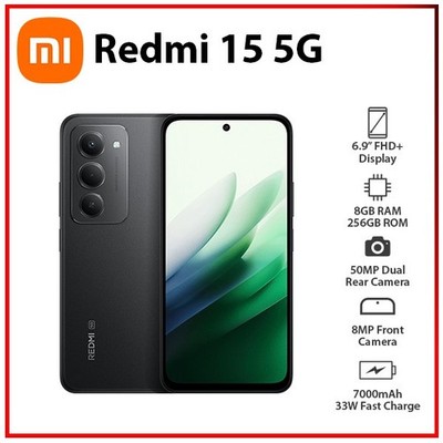NEW Xiaomi Redmi 15 5G 8GB+256GB BLACK Dual SIM Unlocked Android Mobile Phone