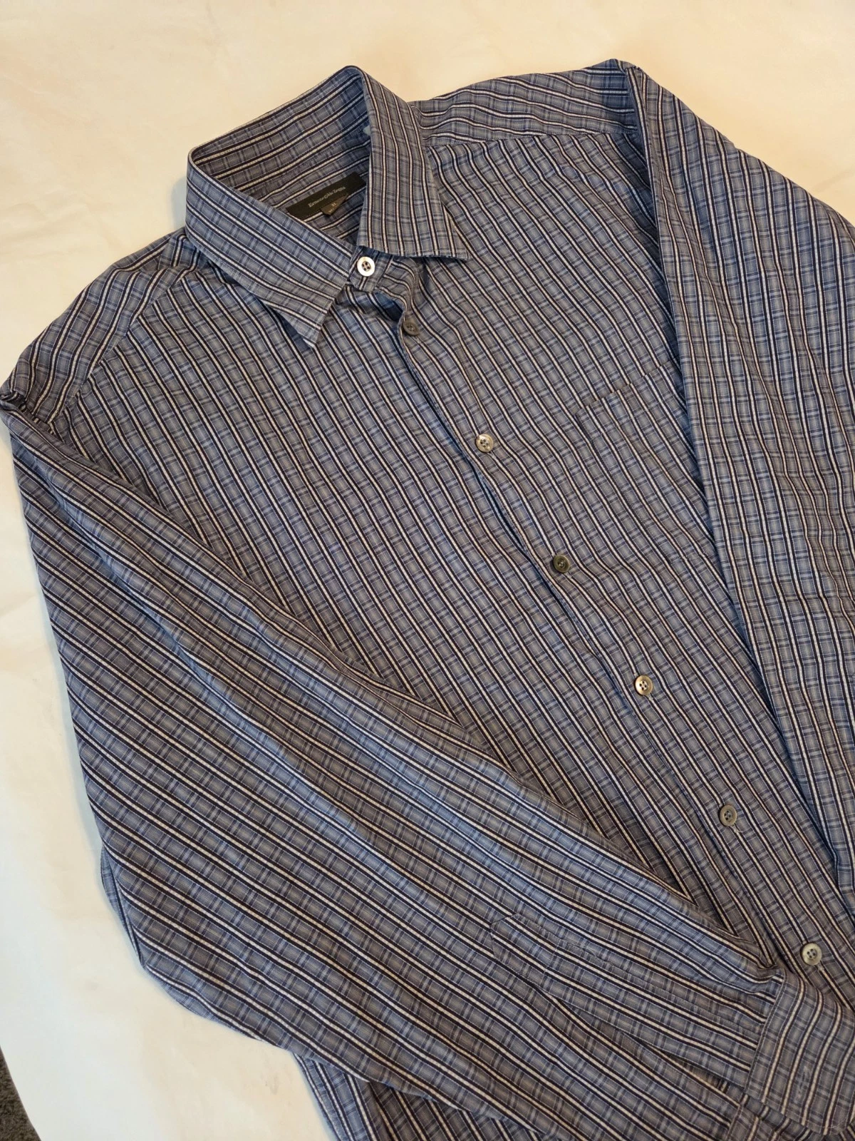 Ermenegildo Zegna Shirt Mens XL Blue Check Plaid Button Cotton Dress Casual