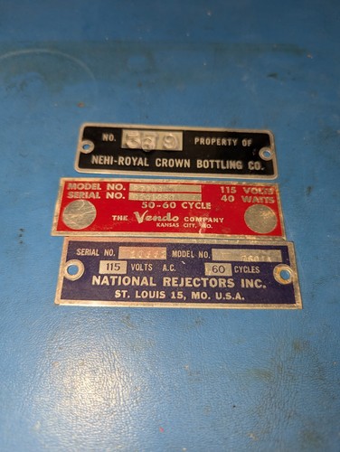 Original Vintage Soda Machine ID Plates Coca Cola RC Vendo