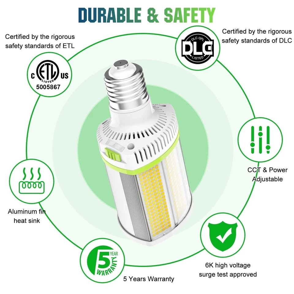 LED Corn Light Bulb Adjustable 277-480VAC 80W/64W/48W E39 Base 5700/5000/4500K - Image 2 of 4