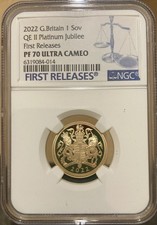 2022 Great Britain 1 Sovereign QE II Platinum Jubilee Gold Proof Coin NGC PF70