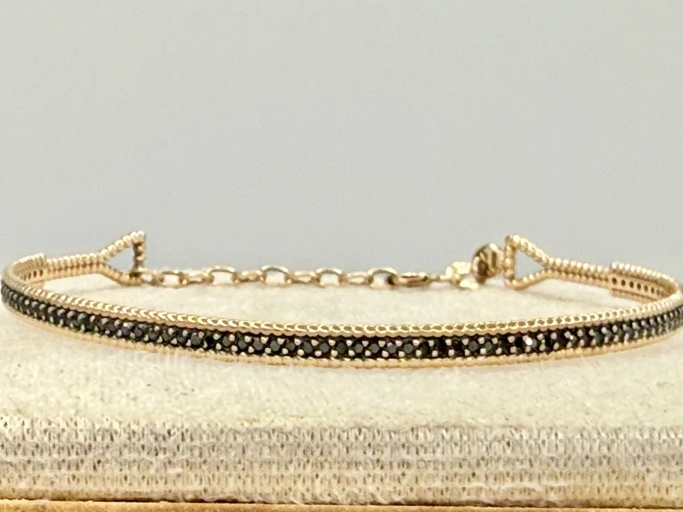 Stunning Delicate 14k Rose Gold Tennis Bracelet Adorned With Black Stones 5.33g - Image 2 of 4