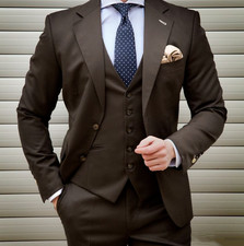 Formal Men's Suit Workwear Offical Outfits Business Banquet Brown 3Pcs Jacket
