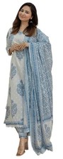 Women's Cotton Printed Floral Straight Kurta with Palazzo Pants and Dupatta